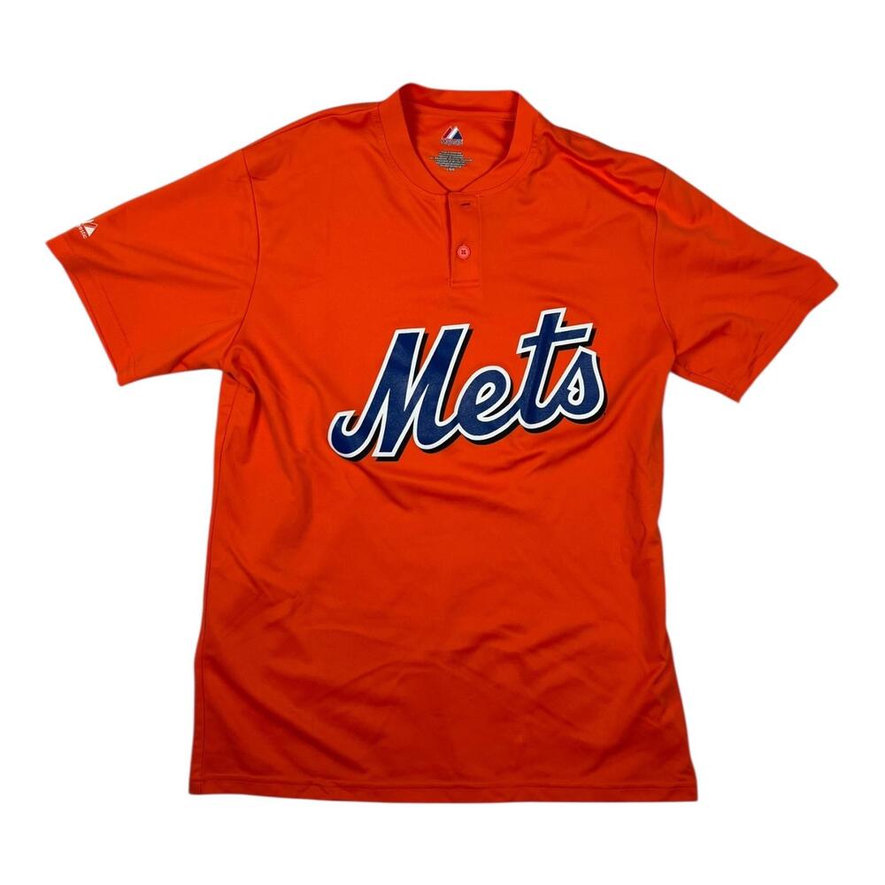 New York Mets Jersey Shirt Mens Large Orange MLB Baseball Majestic Cool Base